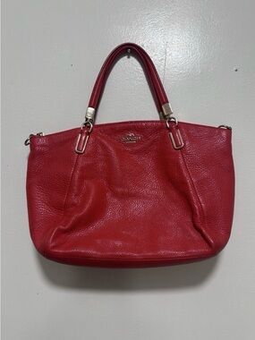 COACH Kelsey Pebble Soft Leather Medium Satchel Bag Orange/Red